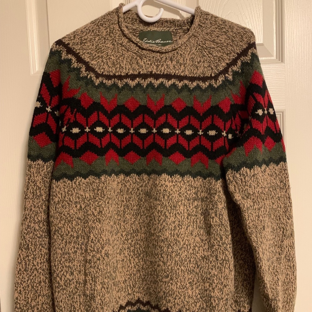 Eddie Bauer Men's Med Fair Isle wool blend pullover roll neck sweater NWT